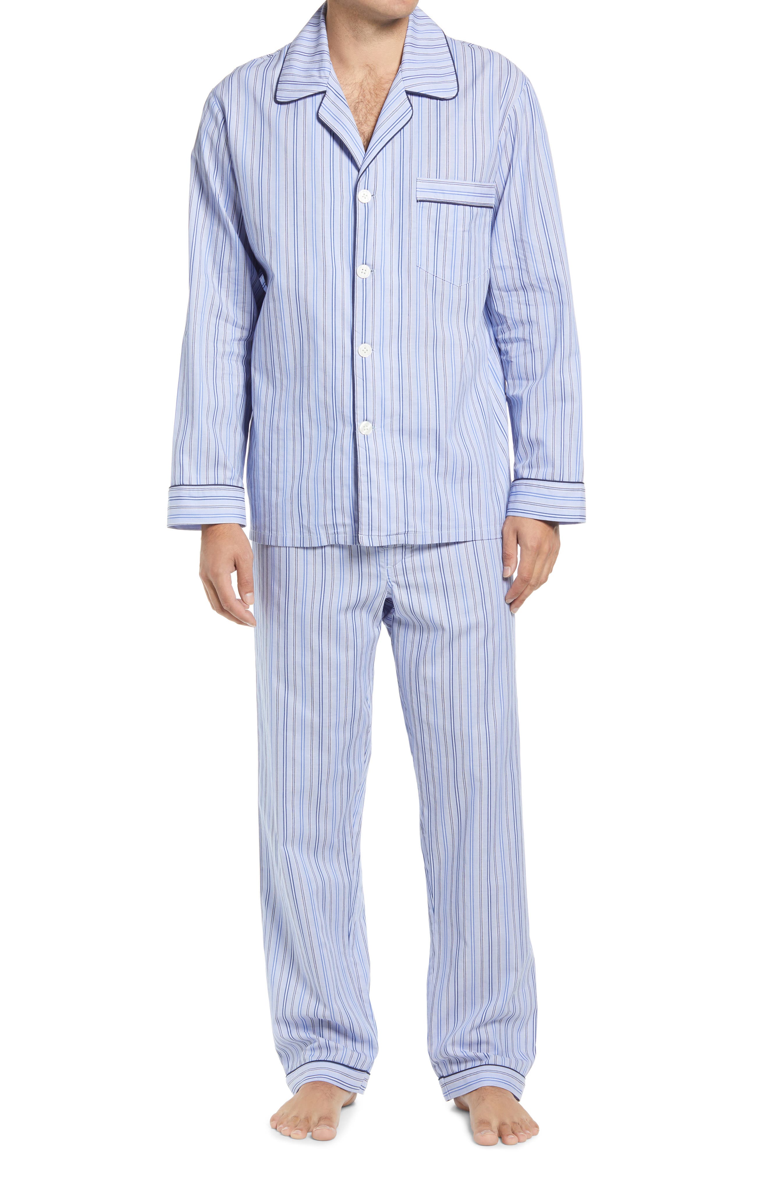 Mens Long Sleeve Pajama Set,Lightweight 2 Peice Pjs Set,Soft Cotton Sleepwear Set for Men